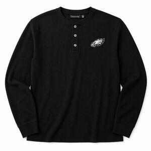 Dunbrooke Philadelphia Eagles Waffle Knit Henley Shirt Mens XL Black NFL